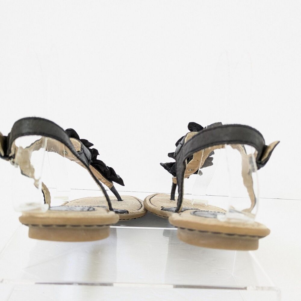 B.O.C. Born Concepts 8M Black Leather Slingback Flat Thong Sandals Flower Flats - Picture 9 of 15